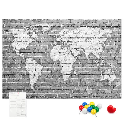 Tablica korkowa ozdobna Mapa świata na cegłach
