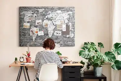 Tablica korkowa ozdobna Mapa świata na cegłach