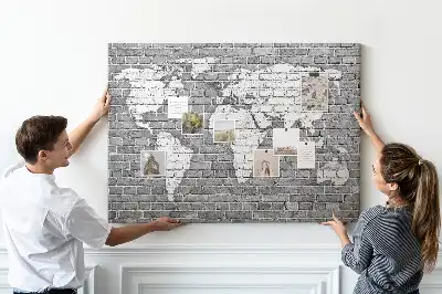 Tablica korkowa ozdobna Mapa świata na cegłach