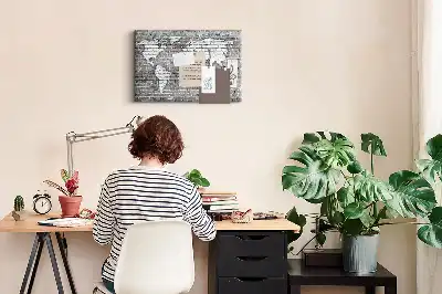 Tablica korkowa ozdobna Mapa świata na cegłach
