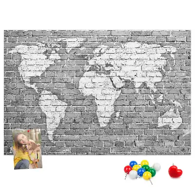 Tablica korkowa ozdobna Mapa świata na cegłach