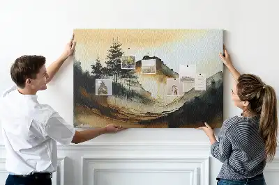 Ozdobna tablica korkowa z motywem abstrakcyjnej panoramy natury
