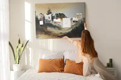 Ozdobna tablica korkowa z motywem abstrakcyjnej panoramy natury