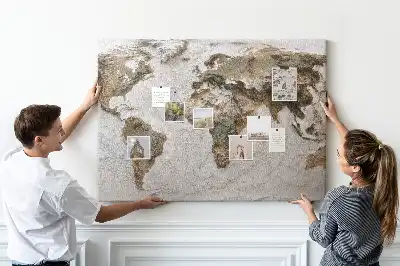 Ozdobna tablica korkowa Archiwalna mapa świata