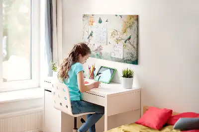 Tablica korkowa dla dzieci w kwiaty i ptaki