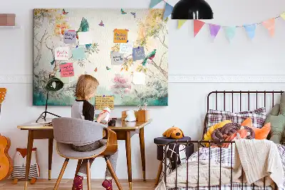 Tablica korkowa dla dzieci w kwiaty i ptaki