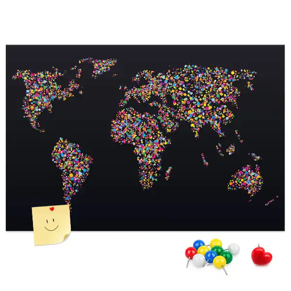 Ozdobna tablica korkowa Mapa świata z kropek