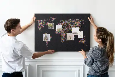 Ozdobna tablica korkowa Mapa świata z kropek