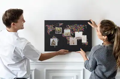 Ozdobna tablica korkowa Mapa świata z kropek