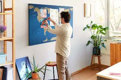 Tablica korkowa z mapą świata i krajami