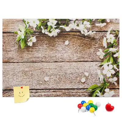 Tablica korkowa dla dzieci Kwiaty na drewnie