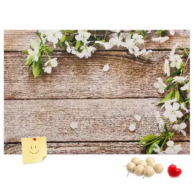 Tablica korkowa dla dzieci Kwiaty na drewnie