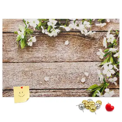 Tablica korkowa dla dzieci Kwiaty na drewnie