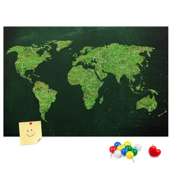 Korkowa tablica ścienna Mapa świata Trawiasta