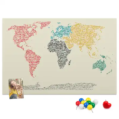 Tablica korkowa dla dzieci Mapa świata z liter