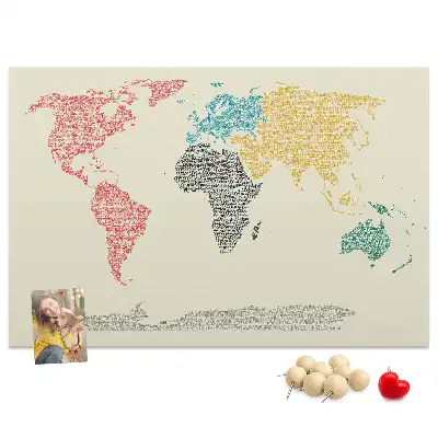 Tablica korkowa dla dzieci Mapa świata z literami