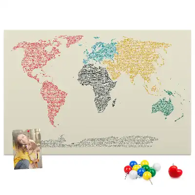 Tablica korkowa dla dzieci Mapa świata z liter