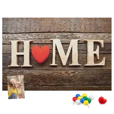 Ozdobna tablica korkowa z napisem Home