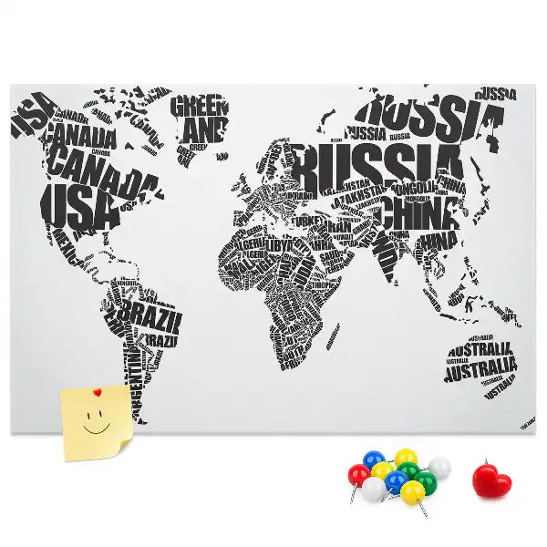 Tablica korkowa ozdobna Typograficzna mapa kontynentów