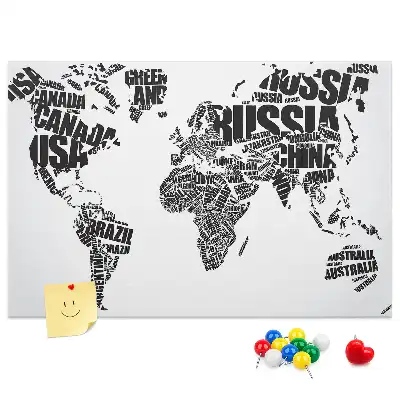 Tablica korkowa ozdobna Typograficzna mapa kontynentów