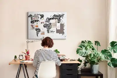 Tablica korkowa ozdobna Typograficzna mapa kontynentów