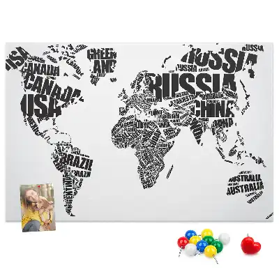 Tablica korkowa ozdobna Typograficzna mapa kontynentów