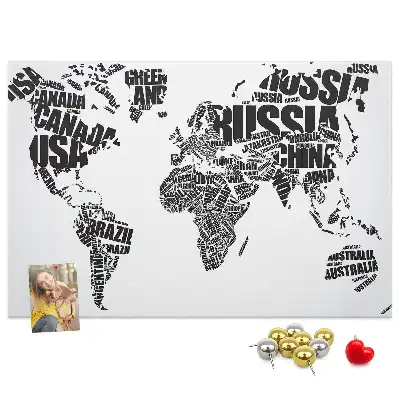 Tablica korkowa ozdobna Typograficzna mapa kontynentów