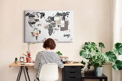 Tablica korkowa ozdobna Typograficzna mapa kontynentów