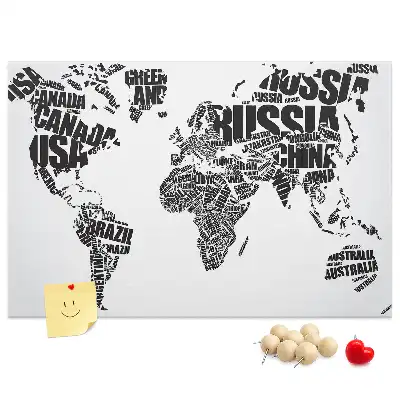 Tablica korkowa ozdobna Typograficzna mapa kontynentów