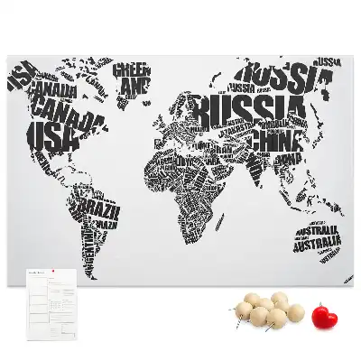 Tablica korkowa ozdobna Typograficzna mapa kontynentów