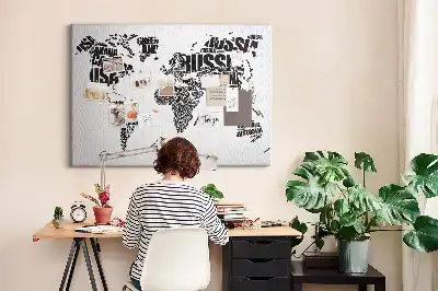 Tablica korkowa ozdobna Typograficzna mapa kontynentów