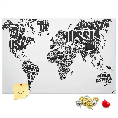 Tablica korkowa ozdobna Typograficzna mapa kontynentów