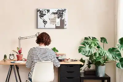 Tablica korkowa ozdobna Typograficzna mapa kontynentów