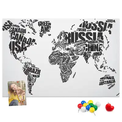 Tablica korkowa ozdobna Typograficzna mapa kontynentów