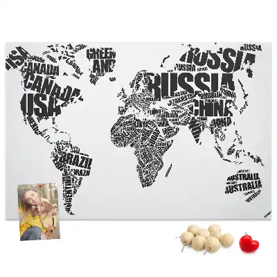 Tablica korkowa ozdobna Typograficzna mapa kontynentów