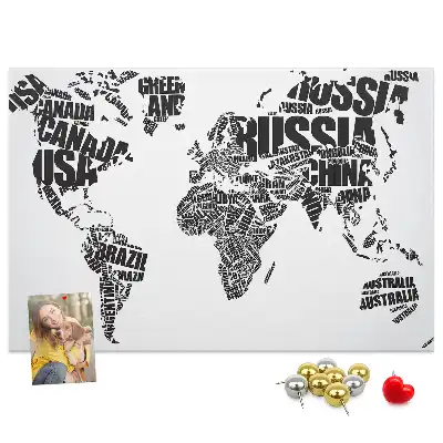 Tablica korkowa ozdobna Typograficzna mapa kontynentów