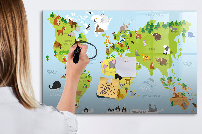 Tablica magnetyczna z pisakiem Mapa świata ze zwierzętami