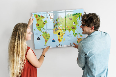 Tablica magnetyczna z pisakiem Mapa świata ze zwierzętami