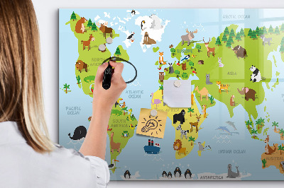 Tablica magnetyczna z pisakiem Mapa świata ze zwierzętami