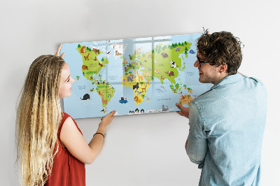 Tablica magnetyczna z pisakiem Mapa świata ze zwierzętami