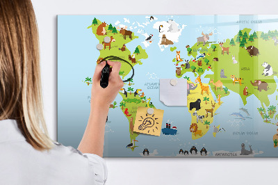 Tablica magnetyczna z pisakiem Mapa świata ze zwierzętami