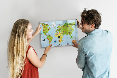 Tablica magnetyczna z pisakiem Mapa świata ze zwierzętami