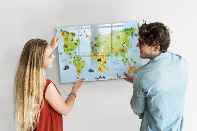 Tablica magnetyczna z pisakiem Mapa świata ze zwierzętami