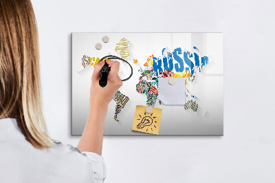 Tablica magnetyczna z pisakiem Tekstowa mapa świata