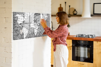 Tablica suchościeralna magnetyczna Mapa świata na cegłach