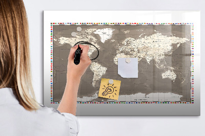 Tablica magnetyczna z pisakiem Brązowa mapa świata