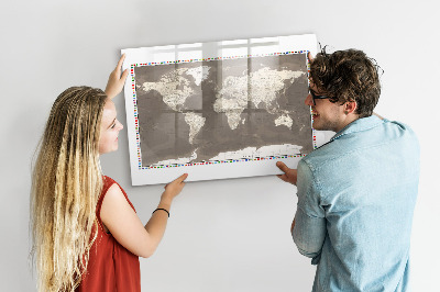 Tablica magnetyczna z pisakiem Brązowa mapa świata