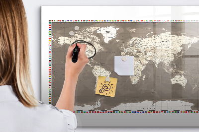 Tablica magnetyczna z pisakiem Brązowa mapa świata