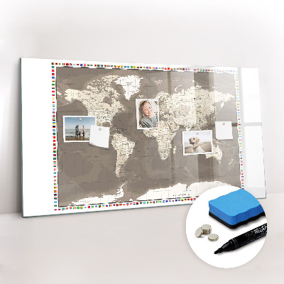 Tablica magnetyczna z pisakiem Brązowa mapa świata
