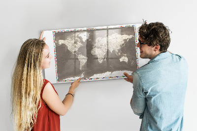 Tablica magnetyczna z pisakiem Brązowa mapa świata